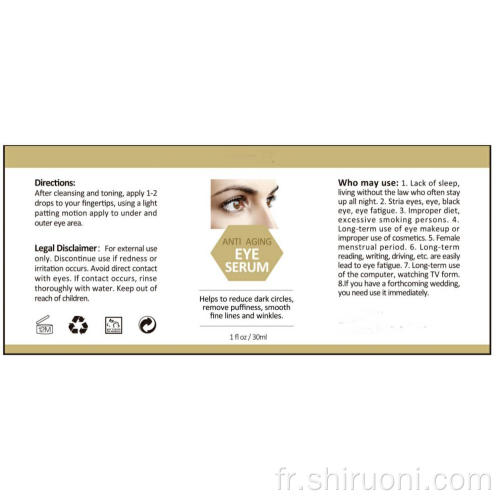 Skincare Eye Serum Anti-Aging Élimine les poches